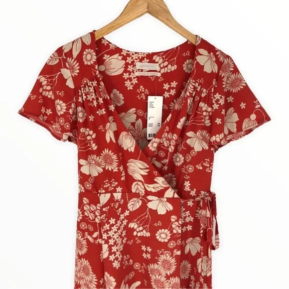 NWT Urban Outfitters Daphne Red / Orange Floral Midi Ruffle Wrap Dress Medium M - Picture 6 of 12